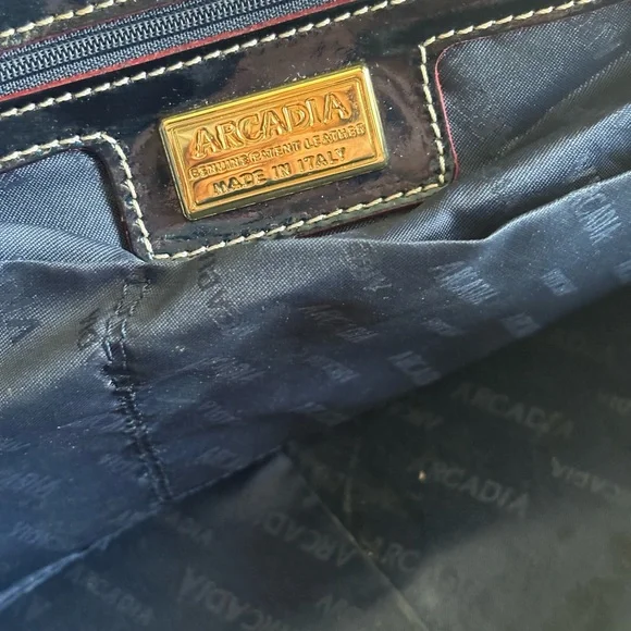 Arcadia Dark Blue Patent Leather Tote Bag - Picture 10 of 11